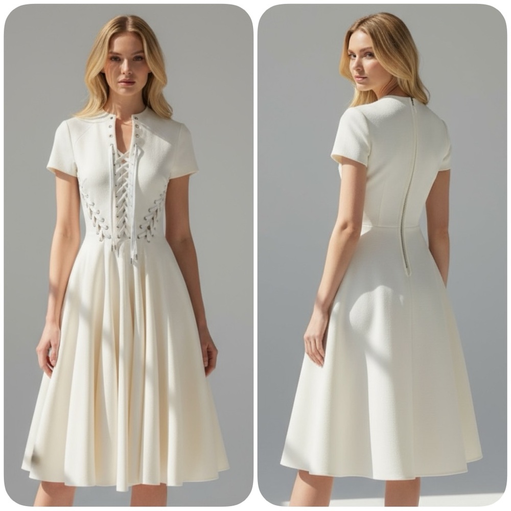 UNTTLD THE NARO LACED-UP IVORY MIDI DRESS SZ44 (XL) - BNWT